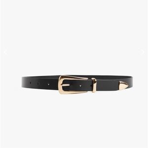 Favorite Daughter Elegant Black Leather Belt with Gold Buckle
